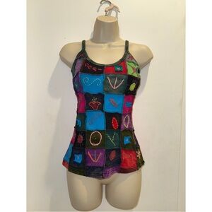 Vintage 90s Whimsical Multicolor Patchwork Women's Tank Top